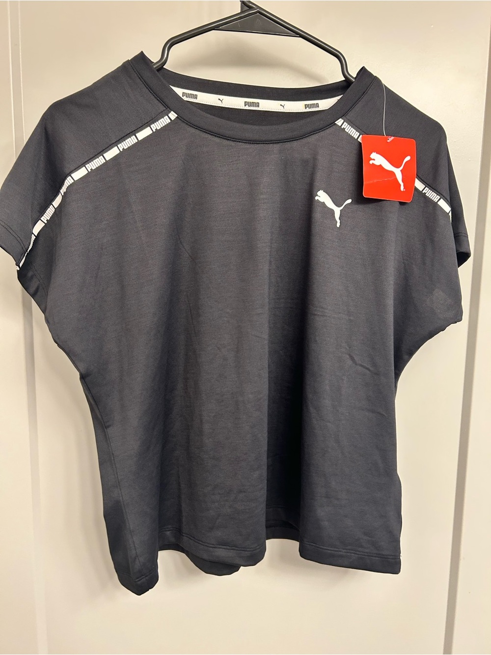 Puma Black Short Sleeve Athletic Tee with Accent Tape